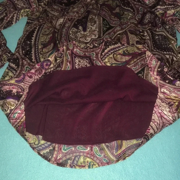 CHICO’S paisley print semi sheer long sleeve mock neck style lined size M/8P - Picture 4 of 11
